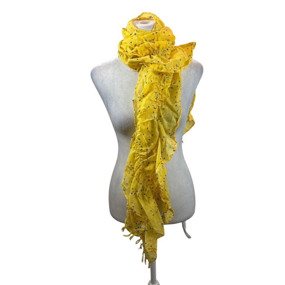 Ladies Tullette Brand Yellow Scarf With Fringe End